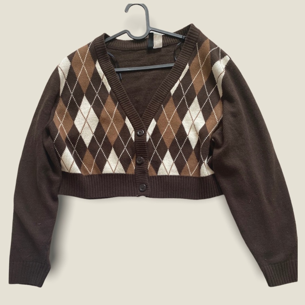 Cropped brown argyle sweater, H&M, size medium